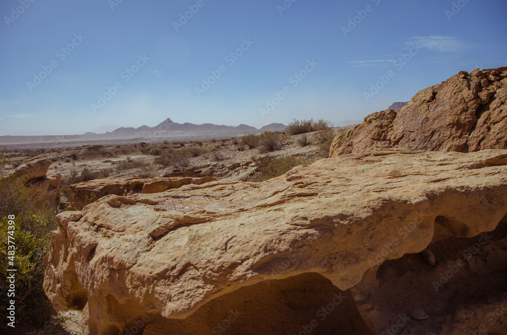 The dry arid desert landscape of the Moon Valley in Argentina