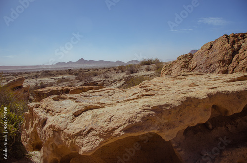 The dry arid desert landscape of the Moon Valley in Argentina