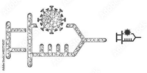 Vector wire frame virus inoculation icon. Crossed frame flat network abstract image based on virus inoculation icon, is created with intersected lines.