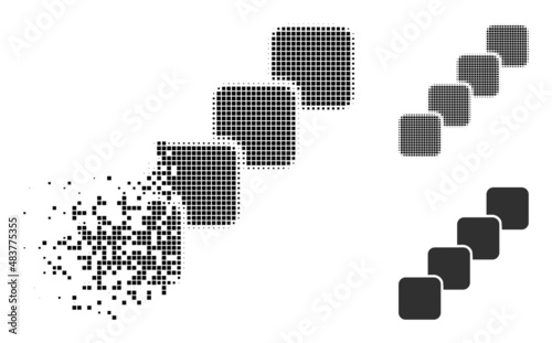 Fractured pixelated blockchain vector icon with destruction effect, and original vector image. Pixel abrasion effect for blockchain demonstrates speed and movement of cyberspace concepts.