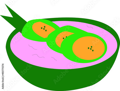 Indonesian food, green banana with sweet porridge