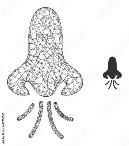 Vector net mesh nose snuff icon. Hatched carcass flat net abstract symbol based on nose snuff icon, is created with crossed lines.