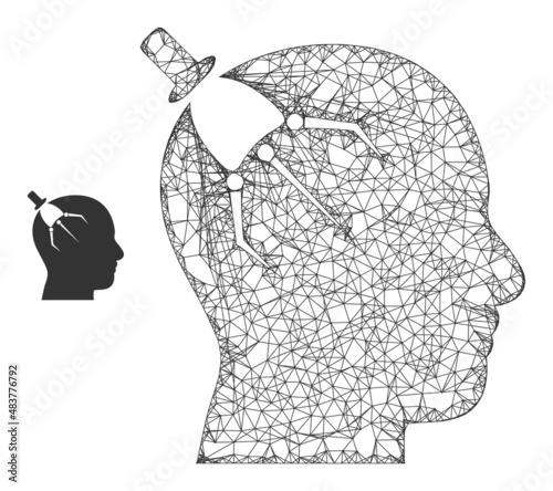Vector wire frame brain intruder icon. Crossed frame flat network geometric symbol based on brain intruder icon, created from crossed lines.