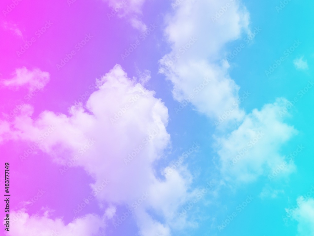 beauty sweet purple blue colorful with fluffy clouds on sky. multi color rainbow image. abstract fantasy growing lights