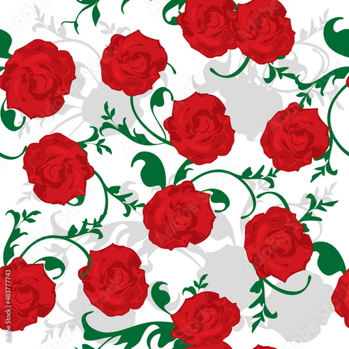 Seamless pattern with stylized rose and foliage © hibrida