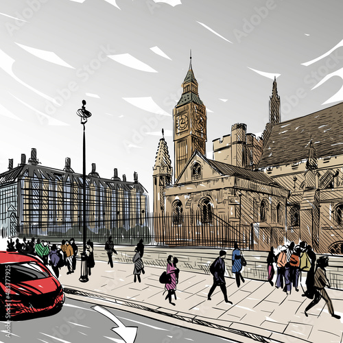 London city hand drawn, vector illustration