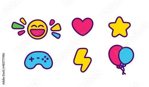 Set kids game fun icons outline vector illustration