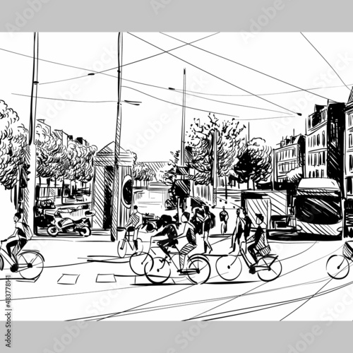 Amsterdam hand drawn, city sketch, vector illustration