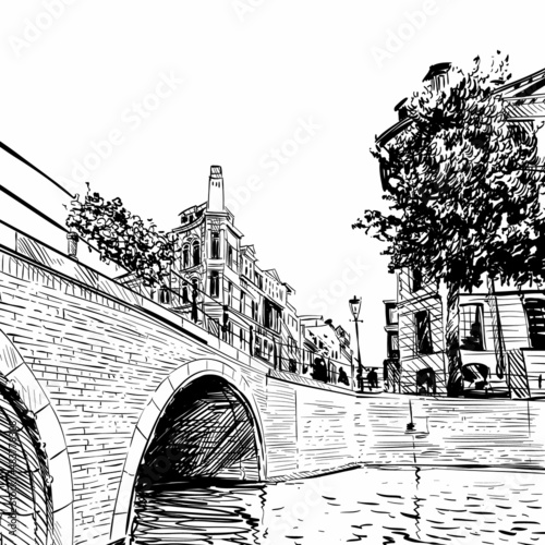 Amsterdam hand drawn, city sketch, vector illustration