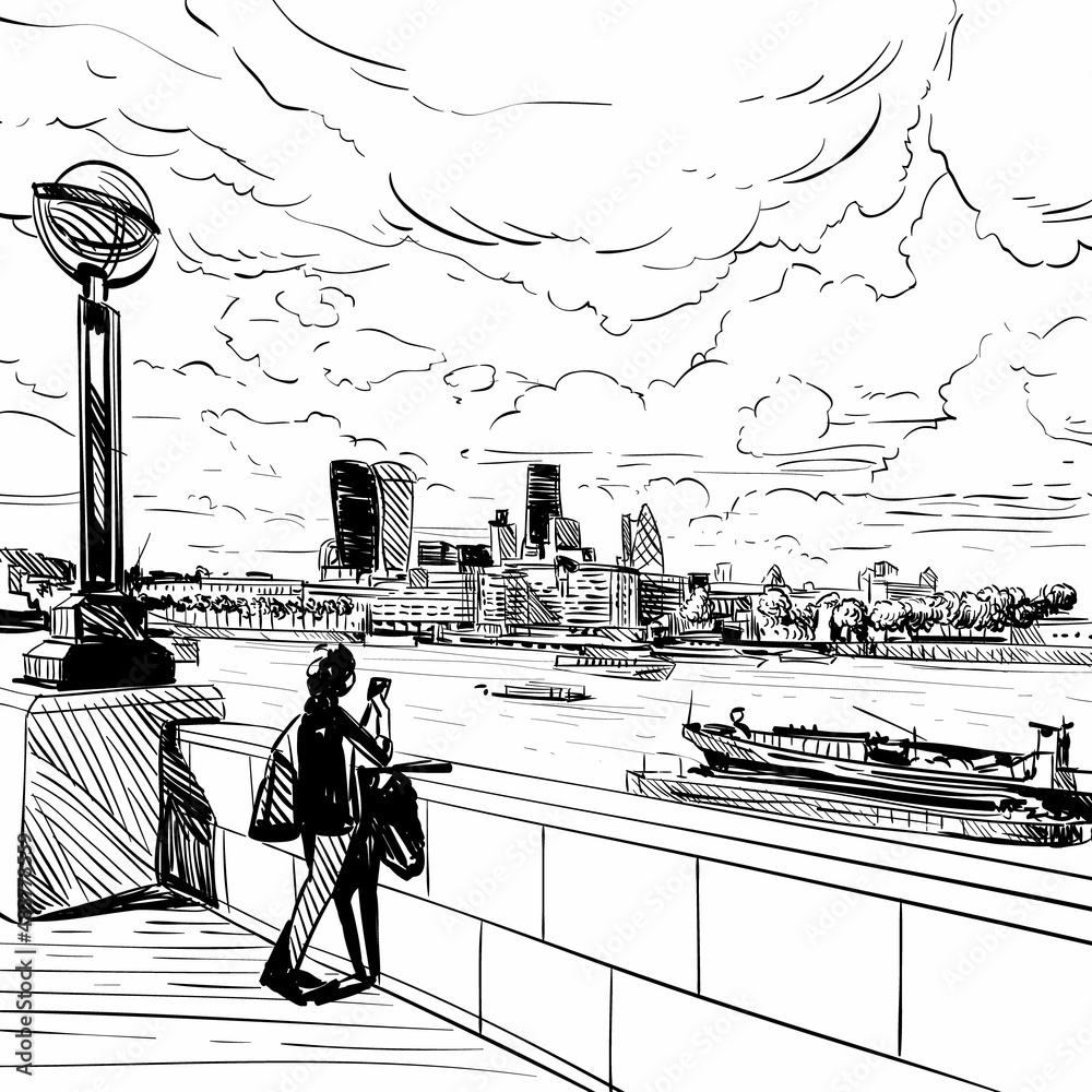 London city hand drawn, vector illustration - obrazy, fototapety, plakaty 