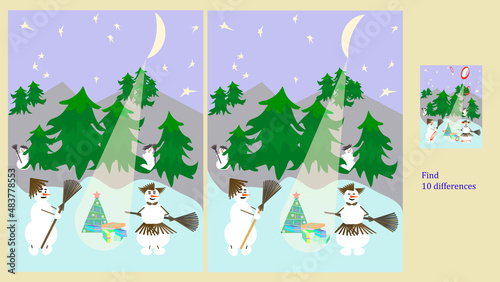find 10 differences rebus for children under 6 years old one of 4 set seasons - winter
