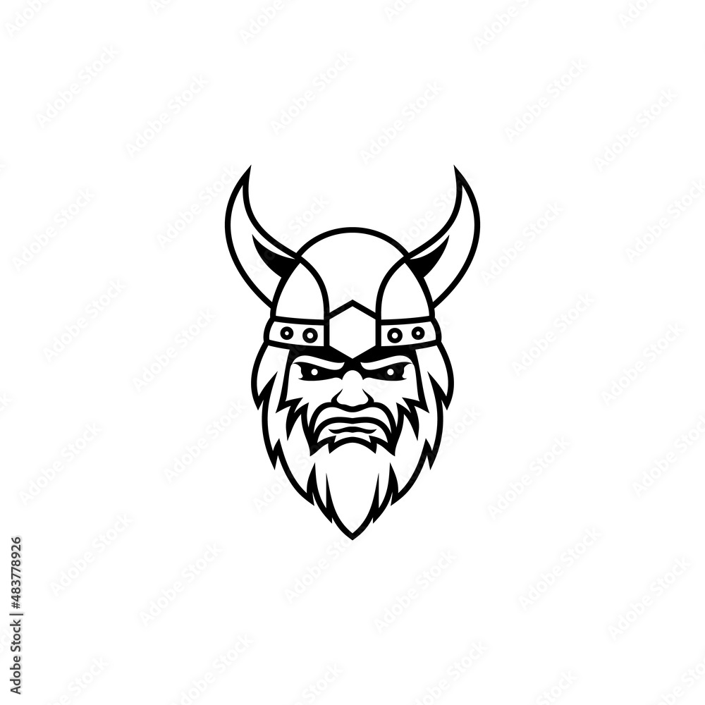 Fototapeta premium Outline Viking warrior logo design vector template