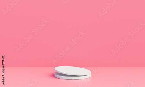 Minimalistic composition. 3d scene geometric podium pink color background for cosmetic product presentation. 3D Rendering