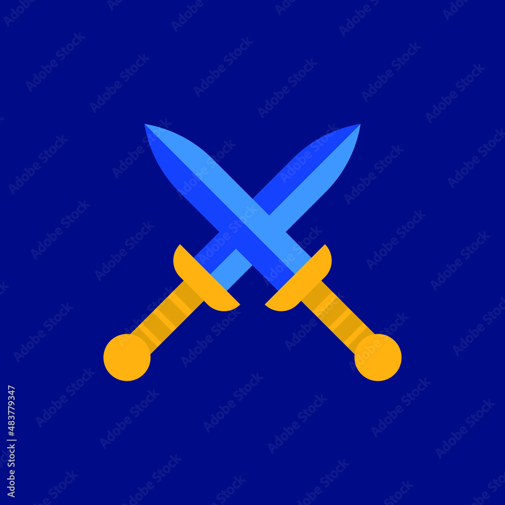 flat sword vector illustration. Blue background flat sword vector illustration. Blue background