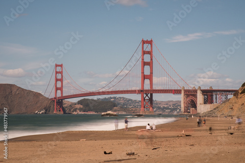long exposure ghosting on the beach by the Golden Gate bridge