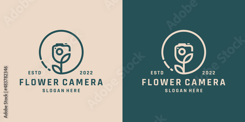 Beautiful rose and camera symbol logo