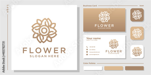 Minimalist flower logo ornament with line art