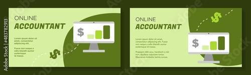 Accountant service banner template set, online bookkeeping business advertisement, digital financial stats website page, flyer, card, isolated on background