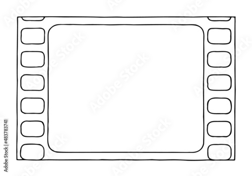 Film in the form of a tape with perforation on the edges as mockup. Copy space. Hand drawn.