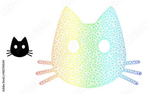Spectral gradient mesh cat head. Vector model created from cat head icon. Bright frame mesh icon.