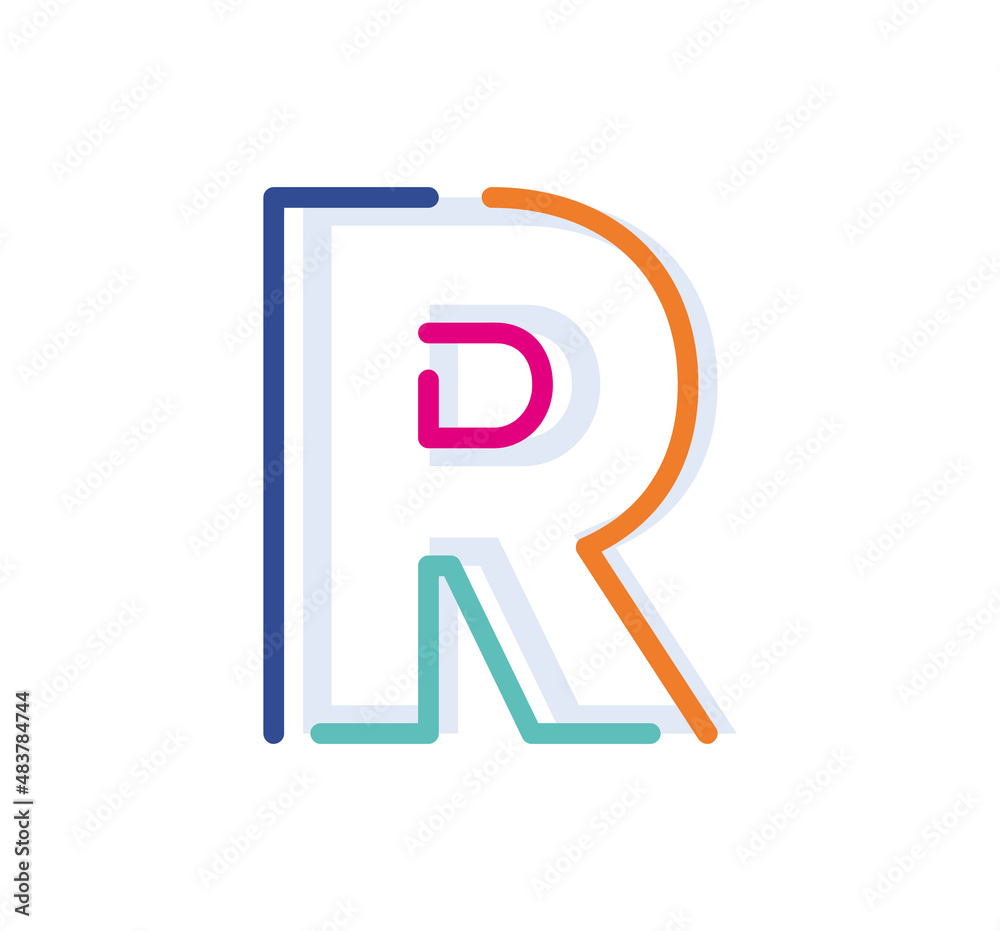 Abstract Letter R Line Colorful linear logotype. modern letter lines with new pop art colors. Font alphabet template. Logo set thin line clean style.