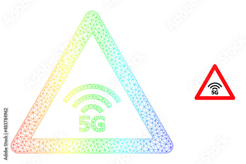 Spectral vibrant mesh 5G warning. Vector model based on 5G warning icon. Vibrant carcass mesh icon.