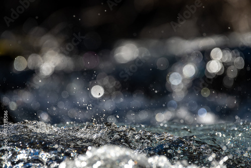 close-up of turbulent waters of a small mountain stream 