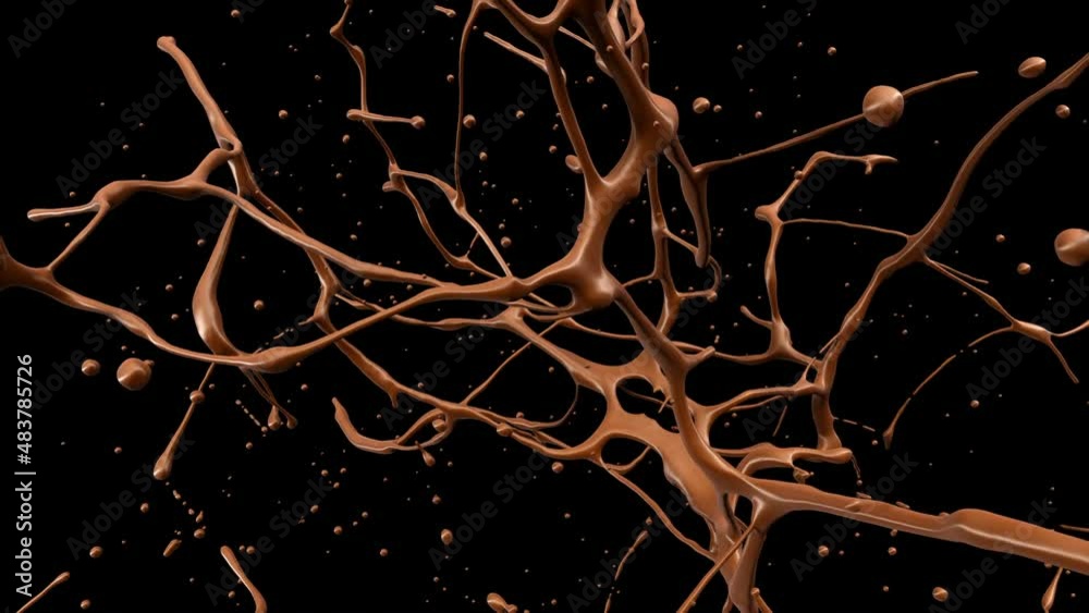 Exploding liquid chocolate in Matte Alpha Channel mask in slow motion 4K