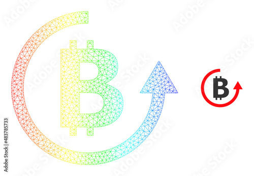 Spectral colorful mesh bitcoin refund. Vector model created from bitcoin refund icon. Colorful carcass mesh icon.