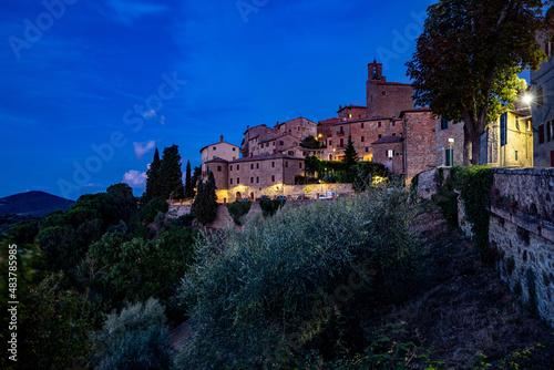 Panicale, a beautiful village in Umbria, Italy..Landscape of an ancient Italian village at the blue hour.