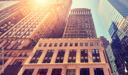 Canvas Print Retro toned picture of Manhattan diverse architecture, New York City, USA
