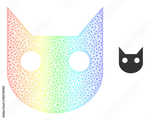 Spectrum gradient mesh cat head. Vector model is based on cat head icon. Bright frame mesh icon.