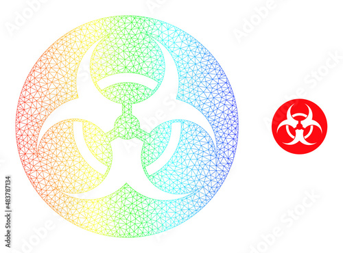 Spectrum colorful mesh bio-hazard. Vector model created from bio-hazard icon. Colorful frame mesh icon.