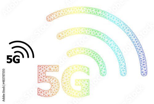 Spectrum gradient mesh 5G internet. Vector model created from 5G internet icon. Vibrant carcass mesh icon.