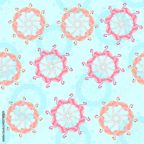 Tropical exotic seamless pattern with pink flamingos. Vector.
