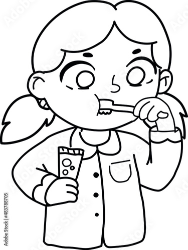 girl brushing her teeth with a toothbrush