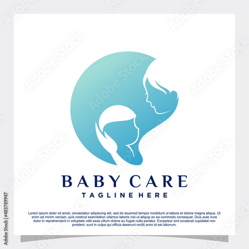 Baby care logo design with negative space concept Premium Vector