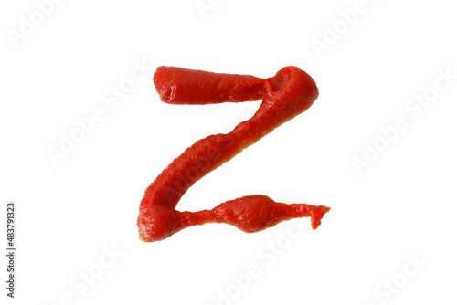 letter z from tomato sauce isolated on white background