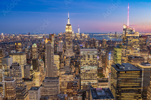 city view of Manhattan skyline at night - NYC  USA