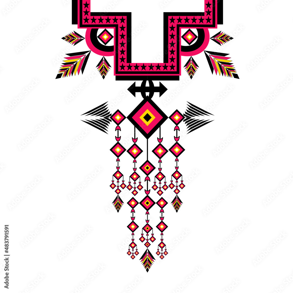 Fototapeta premium Clothing and wrapping design. Geometric Ethnic oriental pattern traditional .Floral necklace embroidery design for fashion women.background,wallpaper,
