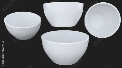 white bowl mockup on a black background,isolated on black background,3d rendering