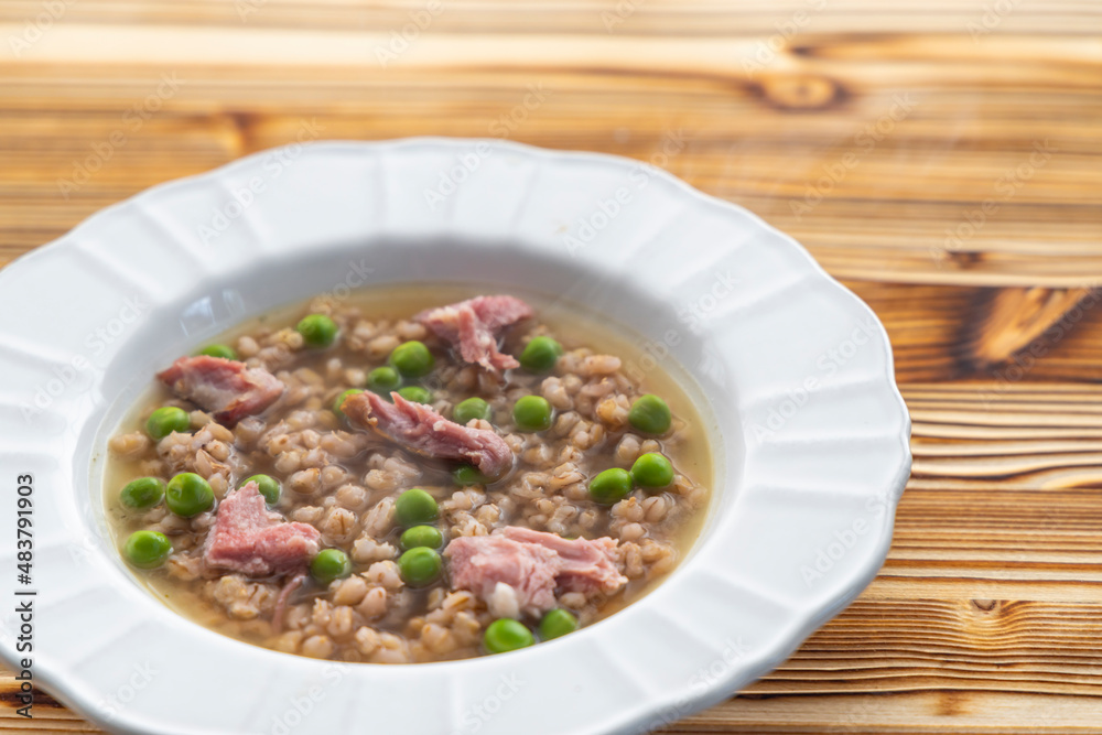soup with smoked meat and barley groats soup with smoked meat and barley groats