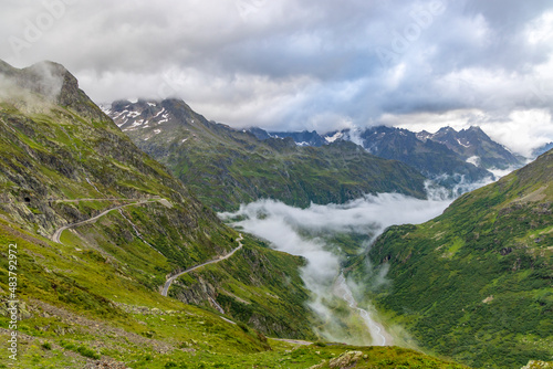 Typical alpine landscape of Swiss Alps near Sustenstrasse  Urner Alps  Canton of Bern  Switzerland