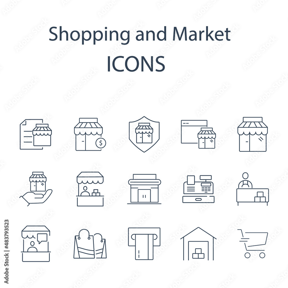 Shopping and Market icons set . Shopping and Market  pack symbol vector elements for infographic web 