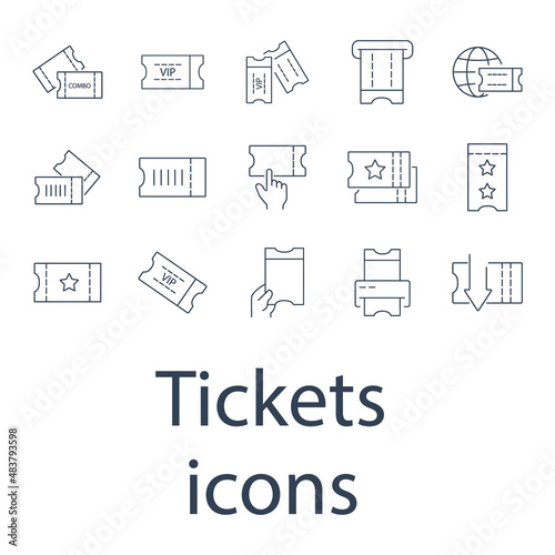 Tickets icons set . Tickets pack symbol vector elements for infographic web