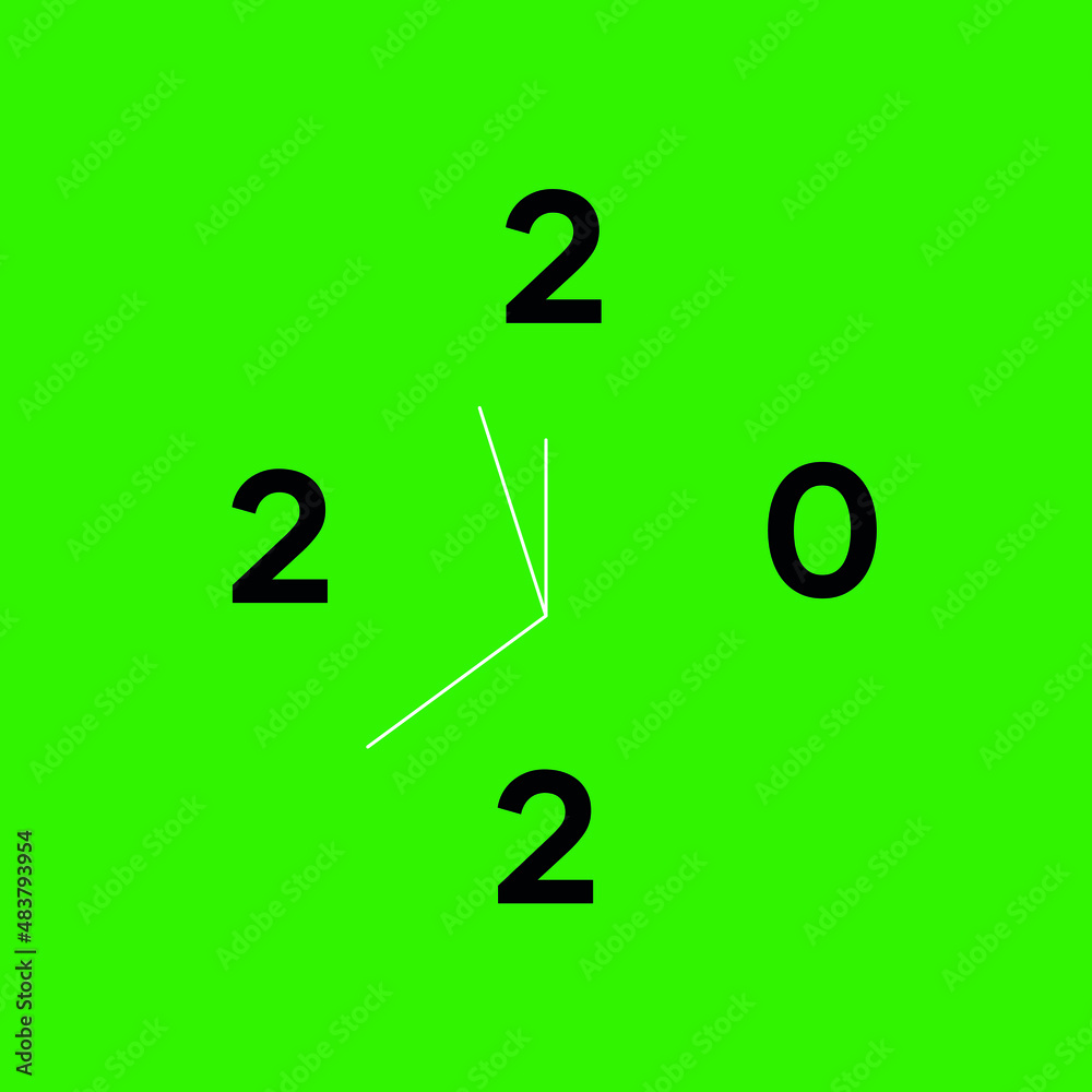 Happy New Year 2022. numbers 2022, gold watch with Roman numeral and countdown midnight with loading bar on green background.