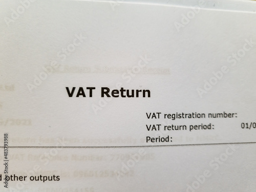 Close up of a United Kingdom value added tax return document. photo