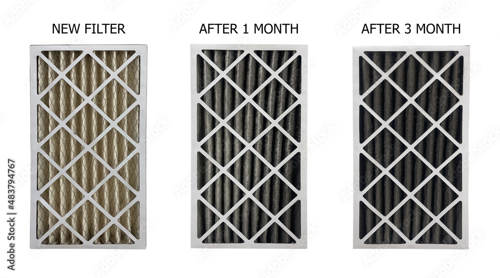 Real air filter in Air Handing Unit after 1 month and 3 months for remove dust  - obrazy, fototapety, plakaty 
