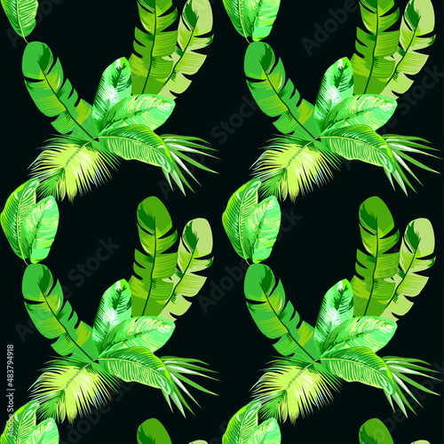 Tropical, exotic seamless pattern with palm leaves. Vector.