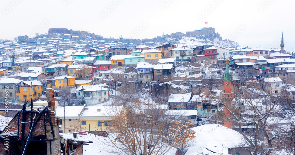 View of a slum. Winter background.